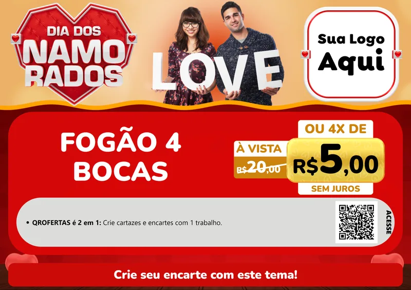 Modelo de Cartaz para Cartaz A4 Horizontal com o tema Dia dos Namorados para Móveis e Eletro