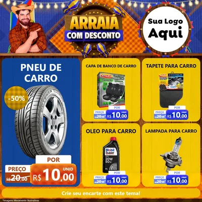 Modelo de Rede Social para Feed Facebook com o tema Arraiá Com Desconto para Auto peças