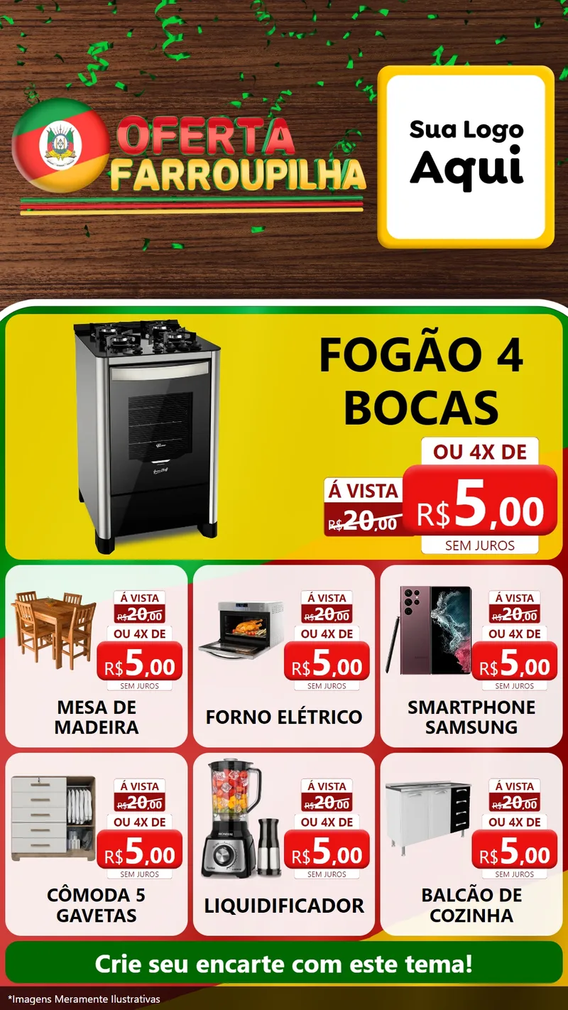 Modelo de Rede Social para Stories com o tema Oferta Farroupilha para Móveis e Eletro