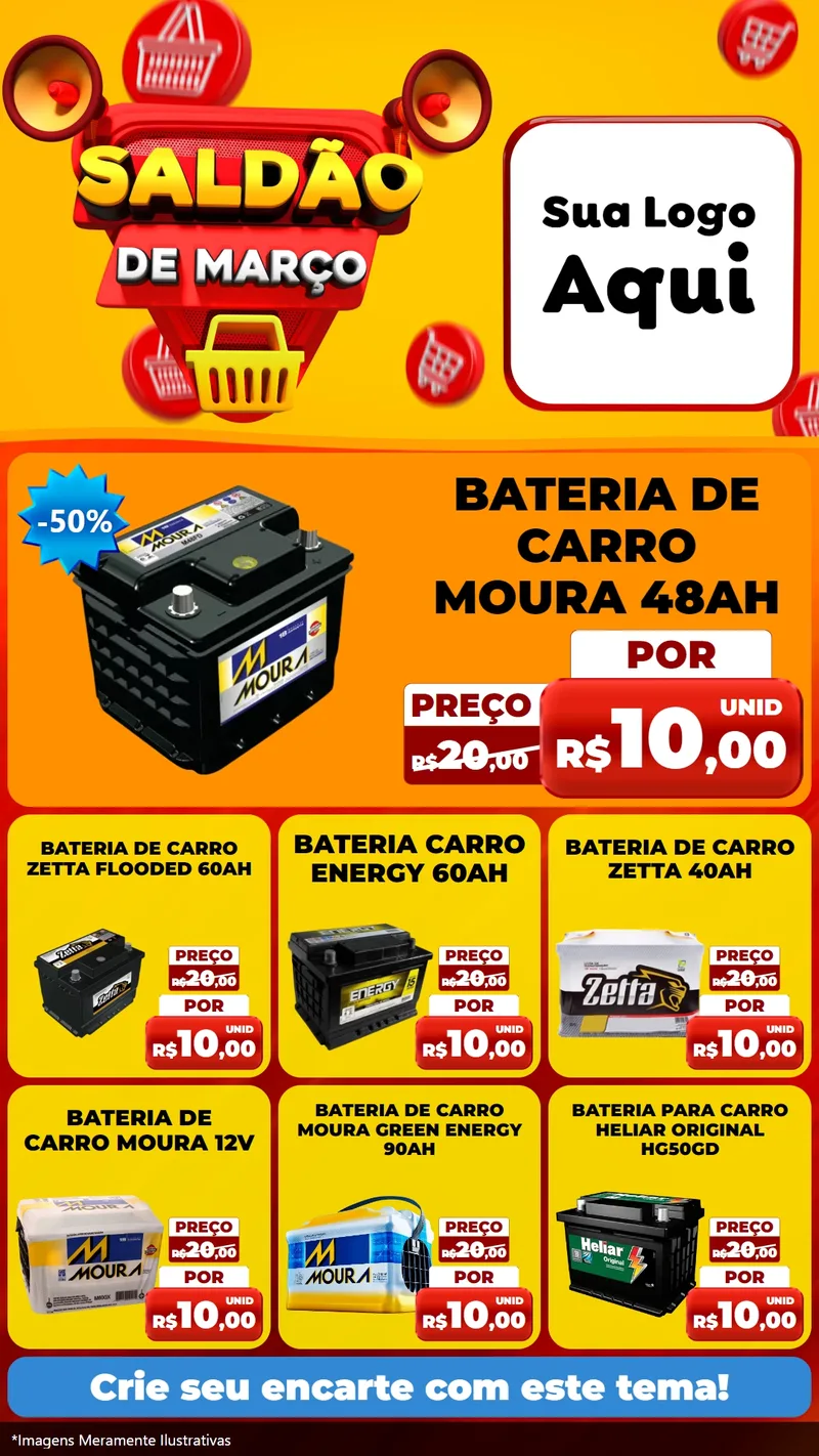 Modelo de Rede Social para Stories com o tema Saldão de Março para Baterias Elétricas