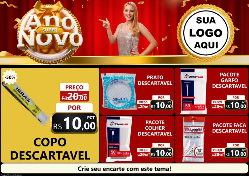 Modelo de Encarte para Encarte A4 Horizontal com o tema Super Ano Novo para Embalagens