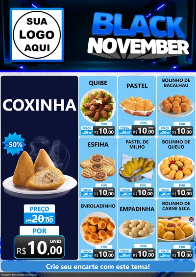 Modelo de Encarte para Encarte A4 Vertical com o tema Black November para Salgadaria