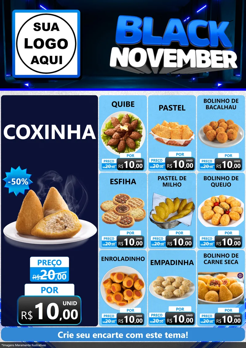 Modelo de Encarte para Encarte A4 Vertical com o tema Black November para Salgadaria