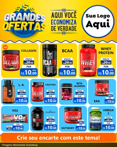 Modelo de Rede Social para Feed Instagram com o tema Grandes Ofertas para Suplementos alimentares