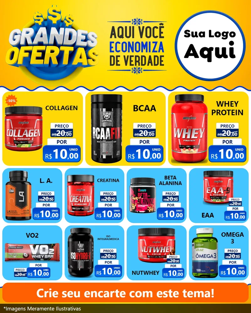 Modelo de Rede Social para Feed Instagram com o tema Grandes Ofertas para Suplementos alimentares