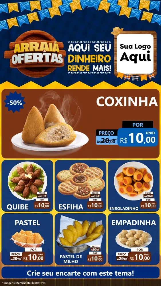 Modelo de Rede Social para Stories com o tema Arraiá de Ofertas - Junina para Salgadaria