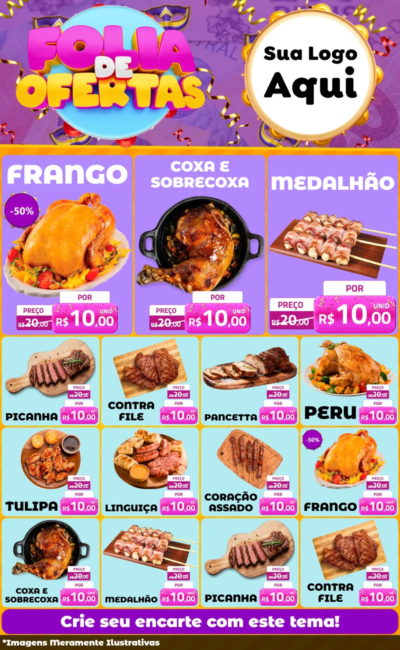 Modelo de Encarte para Encarte Grande com o tema Folia de Ofertas para Assados