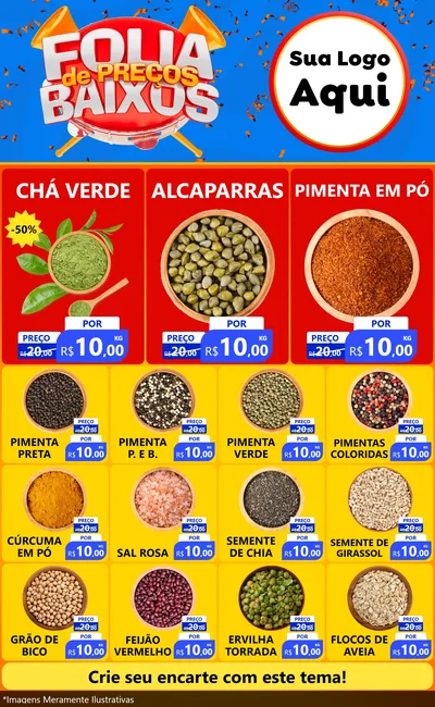 Modelo de Encarte para Encarte Grande com o tema Folia de Preços Baixos para Produtos Naturais