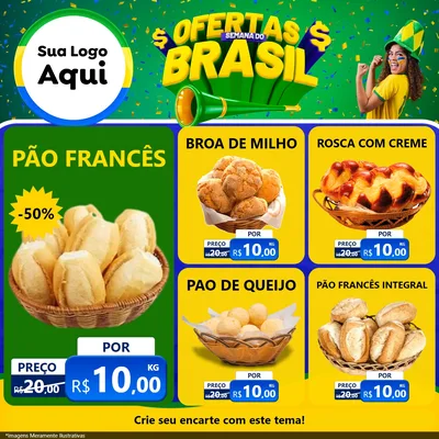 Modelo de Rede Social para Feed Facebook com o tema Ofertas Semana do Brasil para Padaria
