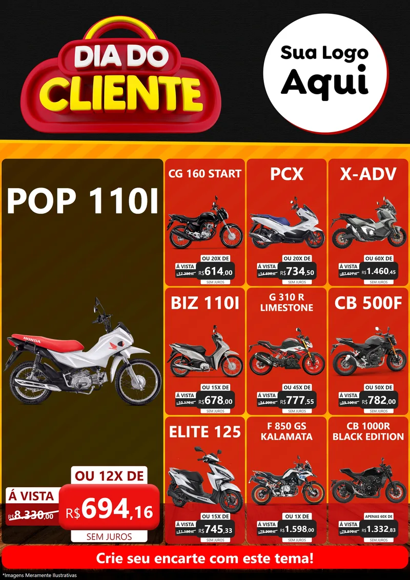 Modelo de Encarte para Encarte A4 Vertical com o tema Dia do Cliente para Concessionaria de Motos