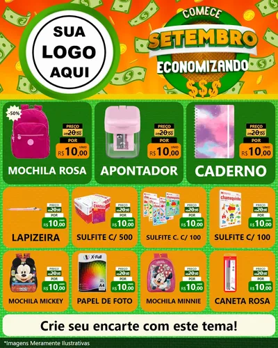 Modelo de Rede Social para Feed Instagram com o tema Comece Setembro Economizando para Papelaria