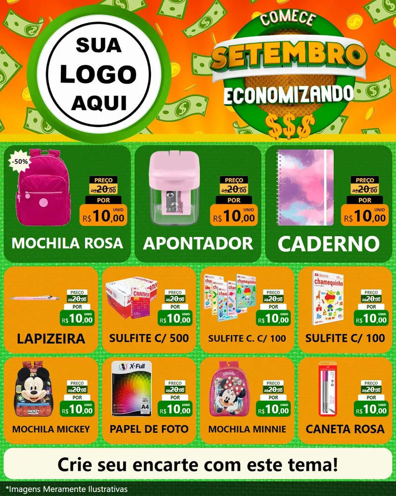 Modelo de Rede Social para Feed Instagram com o tema Comece Setembro Economizando para Papelaria