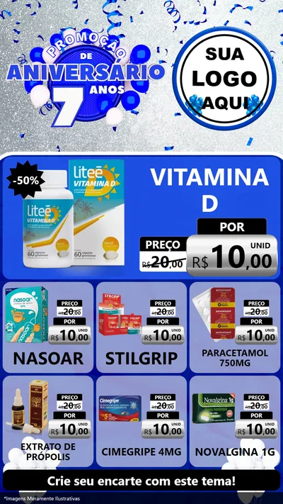 Modelo de Rede Social para Stories com o tema Promoção de Aniversário - 7 Anos para Farmácia