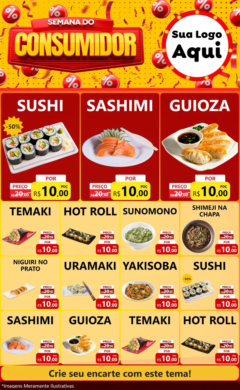 Modelo de Encarte para Encarte Grande com o tema Semana do Consumidor para Comida japonesa