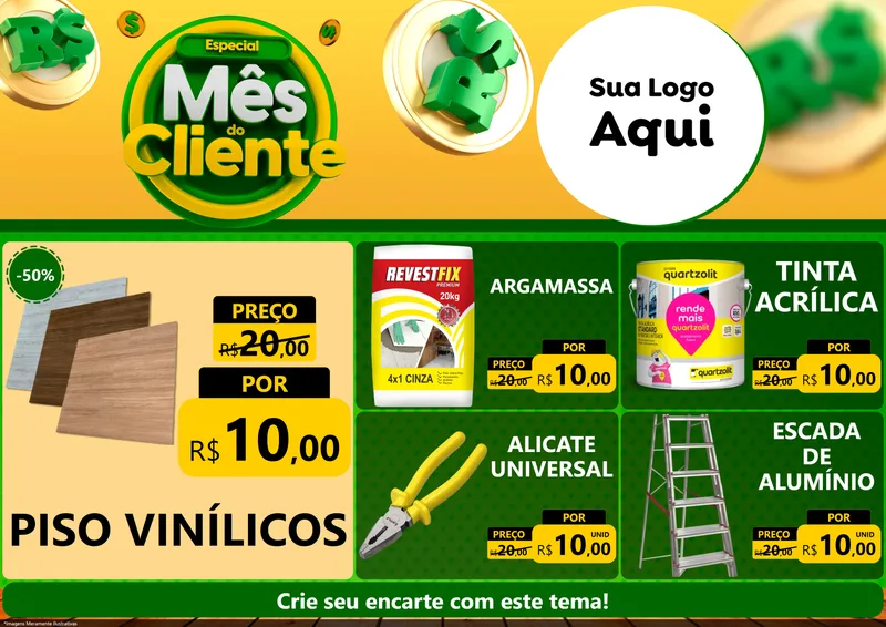 Modelo de Encarte para Encarte A4 Horizontal com o tema Especial Mês do Cliente para Material para Construção
