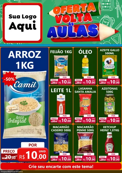 Modelo de Encarte para Encarte A4 Vertical com o tema Oferta Volta Às Aulas para Supermercado
