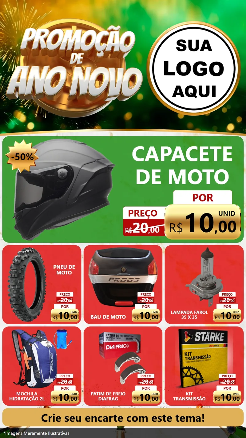 Modelo de Rede Social para Stories com o tema Promoção de Ano Novo para Moto peças