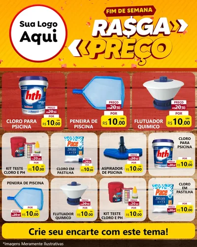Modelo de Rede Social para Feed Instagram com o tema Fim de Semana Rasga Preços para Produtos para Piscina
