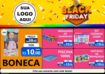 Modelo de Encarte para Encarte A4 Horizontal com o tema Black Friday para Brinquedos