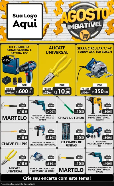 Modelo de Encarte para Encarte Grande com o tema Agosto imbatível para Maquinas e Ferramentas