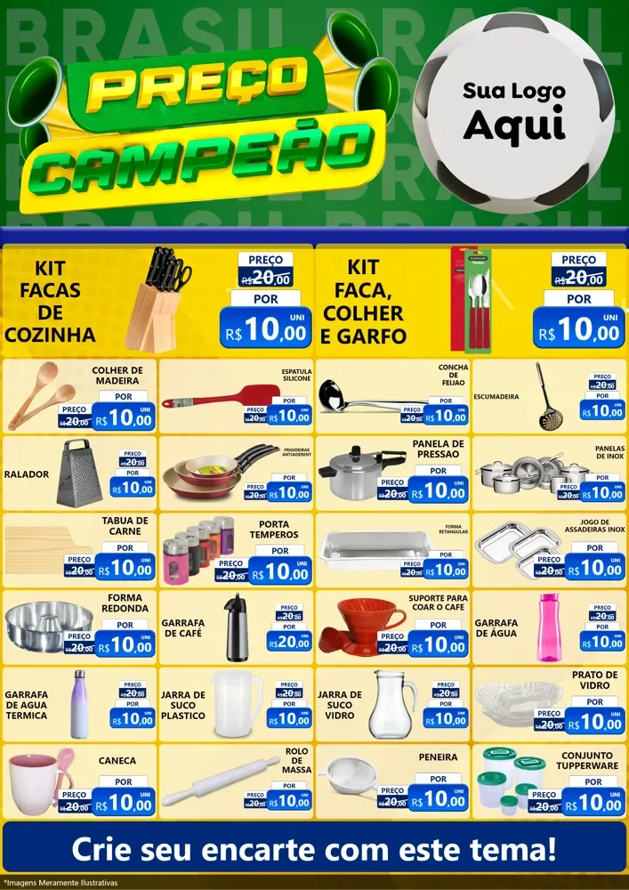 Modelo de Encarte para Encarte A4 Vertical com o tema Preço Campeão - Copa para Utilidades Domésticas