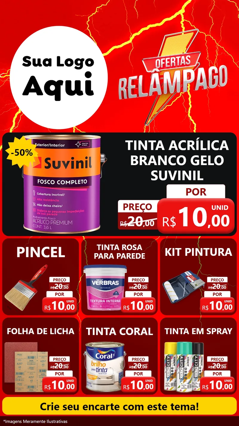 Modelo de Rede Social para Stories com o tema Ofertas Relâmpago para Tintas e Ferramentas