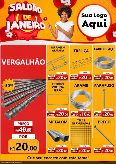 Modelo de Encarte para Encarte A4 Vertical com o tema Saldão de Janeiro para Ferragens