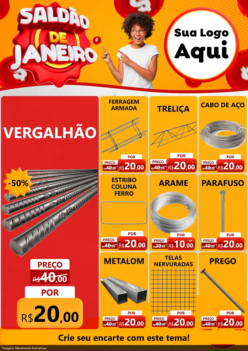 Modelo de Encarte para Encarte A4 Vertical com o tema Saldão de Janeiro para Ferragens