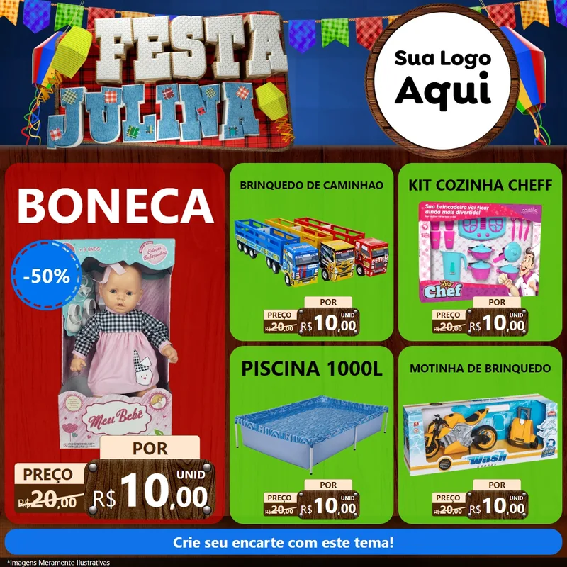 Modelo de Rede Social para Feed Facebook com o tema Festa Julina para Brinquedos