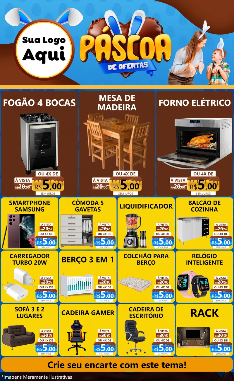 Modelo de Encarte para Encarte Grande com o tema Páscoa de Ofertas para Móveis e Eletro