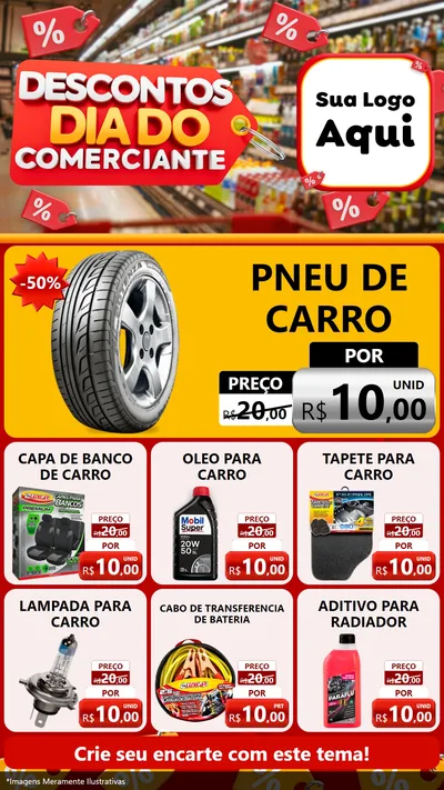 Modelo de Rede Social para Stories com o tema Descontos Dia do Comerciante para Auto peças
