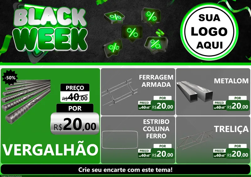 Modelo de Encarte para Encarte A4 Horizontal com o tema Black Week para Ferragens
