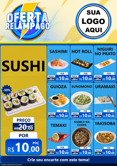 Modelo de Encarte para Encarte A4 Vertical com o tema Oferta Relâmpago para Comida japonesa