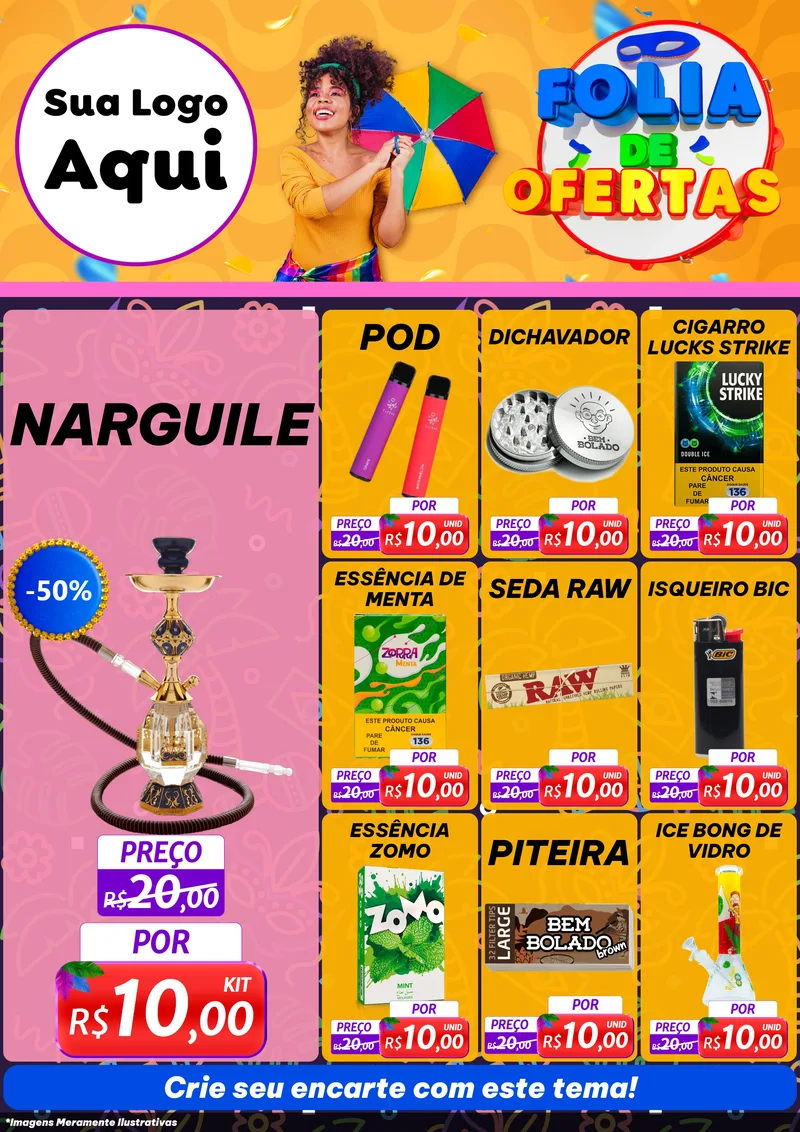 Modelo de Encarte para Encarte A4 Vertical com o tema Folia de Ofertas para Tabacaria