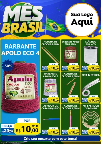 Modelo de Encarte para Encarte A4 Vertical com o tema Mês do Brasil para Armarinho e Aviamentos