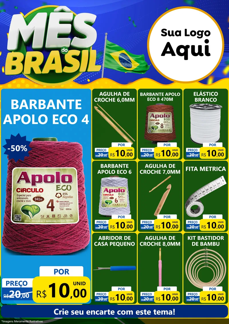 Modelo de Encarte para Encarte A4 Vertical com o tema Mês do Brasil para Armarinho e Aviamentos