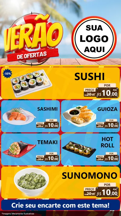 Modelo de TV para TV Vertical com o tema Verão de Ofertas para Comida japonesa