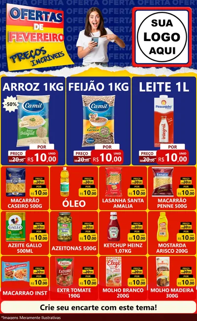 Modelo de Encarte para Encarte Grande com o tema Ofertas de Fevereiro - Preços Incríveis para Supermercado