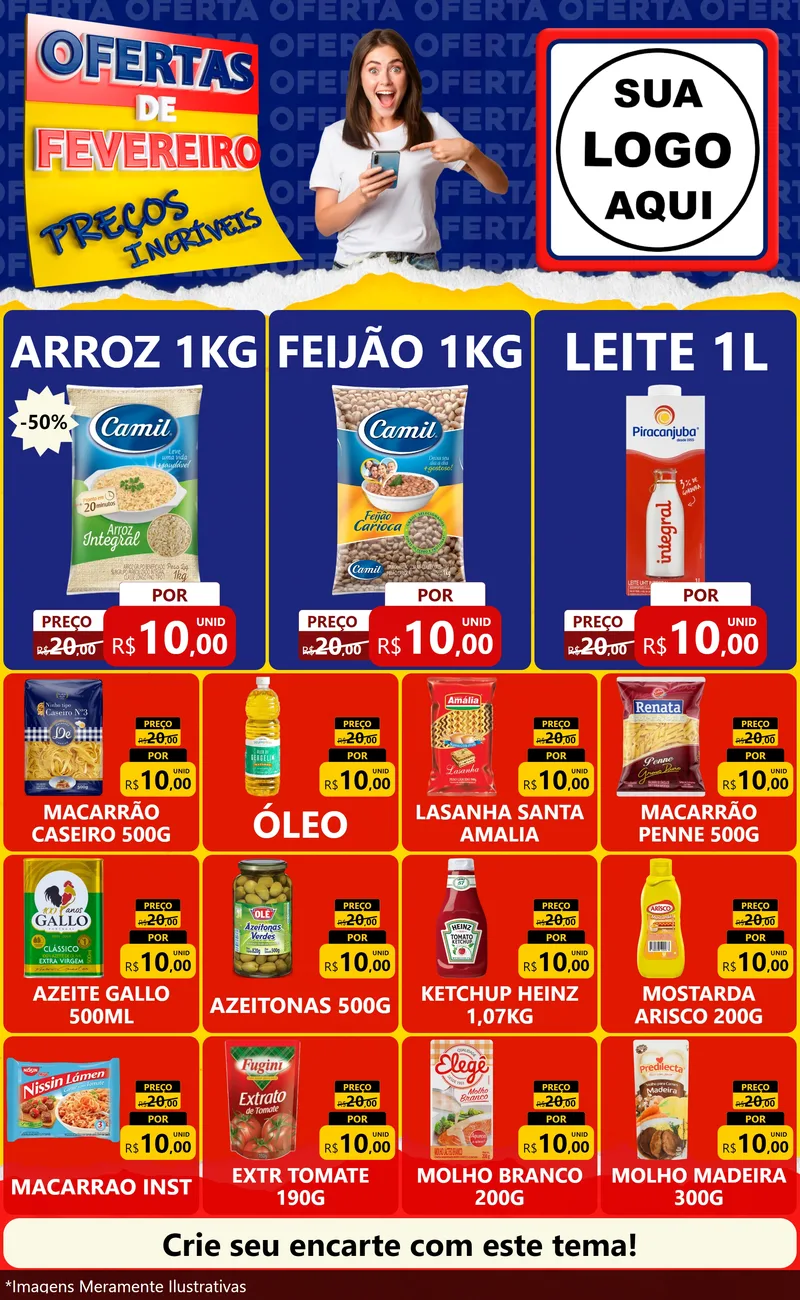 Modelo de Encarte para Encarte Grande com o tema Ofertas de Fevereiro - Preços Incríveis para Supermercado
