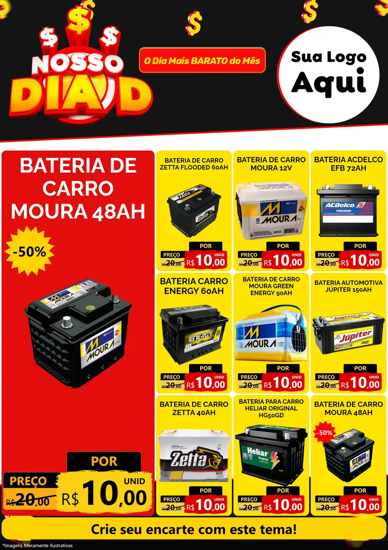 Modelo de Encarte para Encarte A4 Vertical com o tema Nosso Dia D para Baterias Elétricas