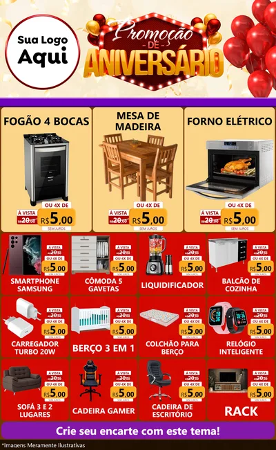 Modelo de Encarte para Encarte Grande com o tema Promoção de Aniversário para Móveis e Eletro