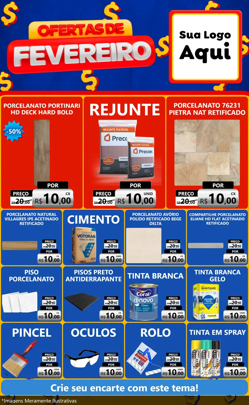 Modelo de Encarte para Encarte Grande com o tema Ofertas de Fevereiro para Pisos e revestimentos