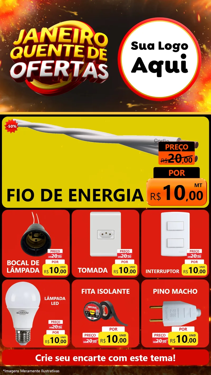 Modelo de Rede Social para Stories com o tema Janeiro Quente de Ofertas para Materiais Elétricos