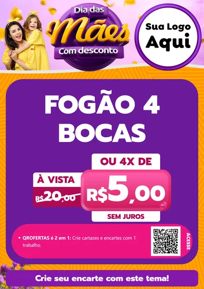 Modelo de Cartaz para Cartaz A4 Vertical com o tema Dia das Mães com Desconto para Móveis e Eletro