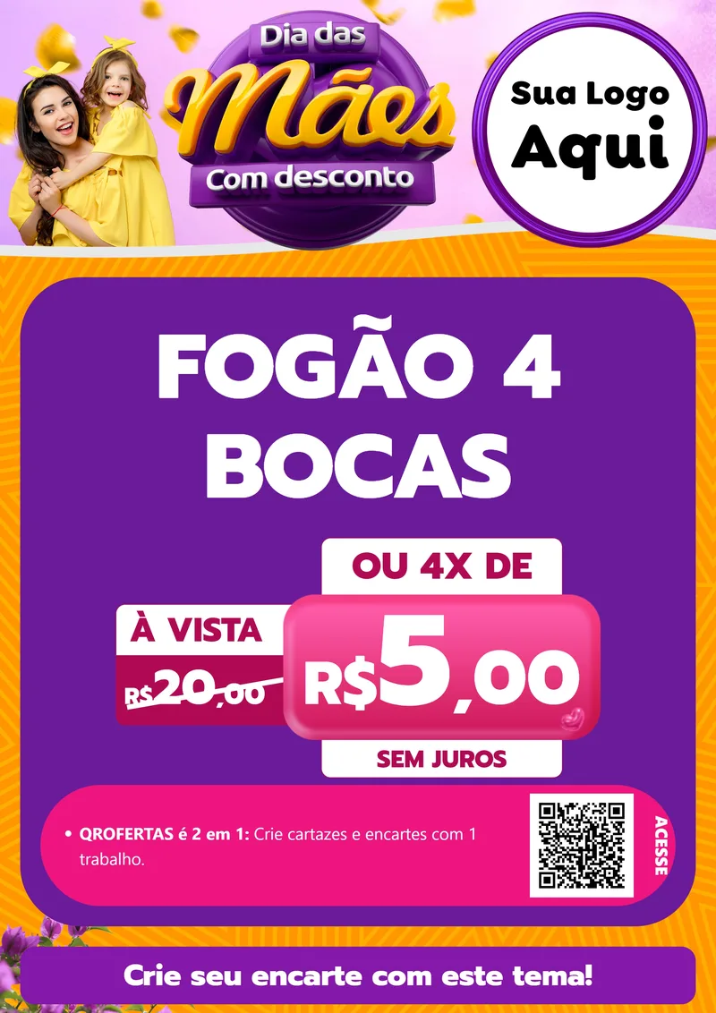 Modelo de Cartaz para Cartaz A4 Vertical com o tema Dia das Mães com Desconto para Móveis e Eletro
