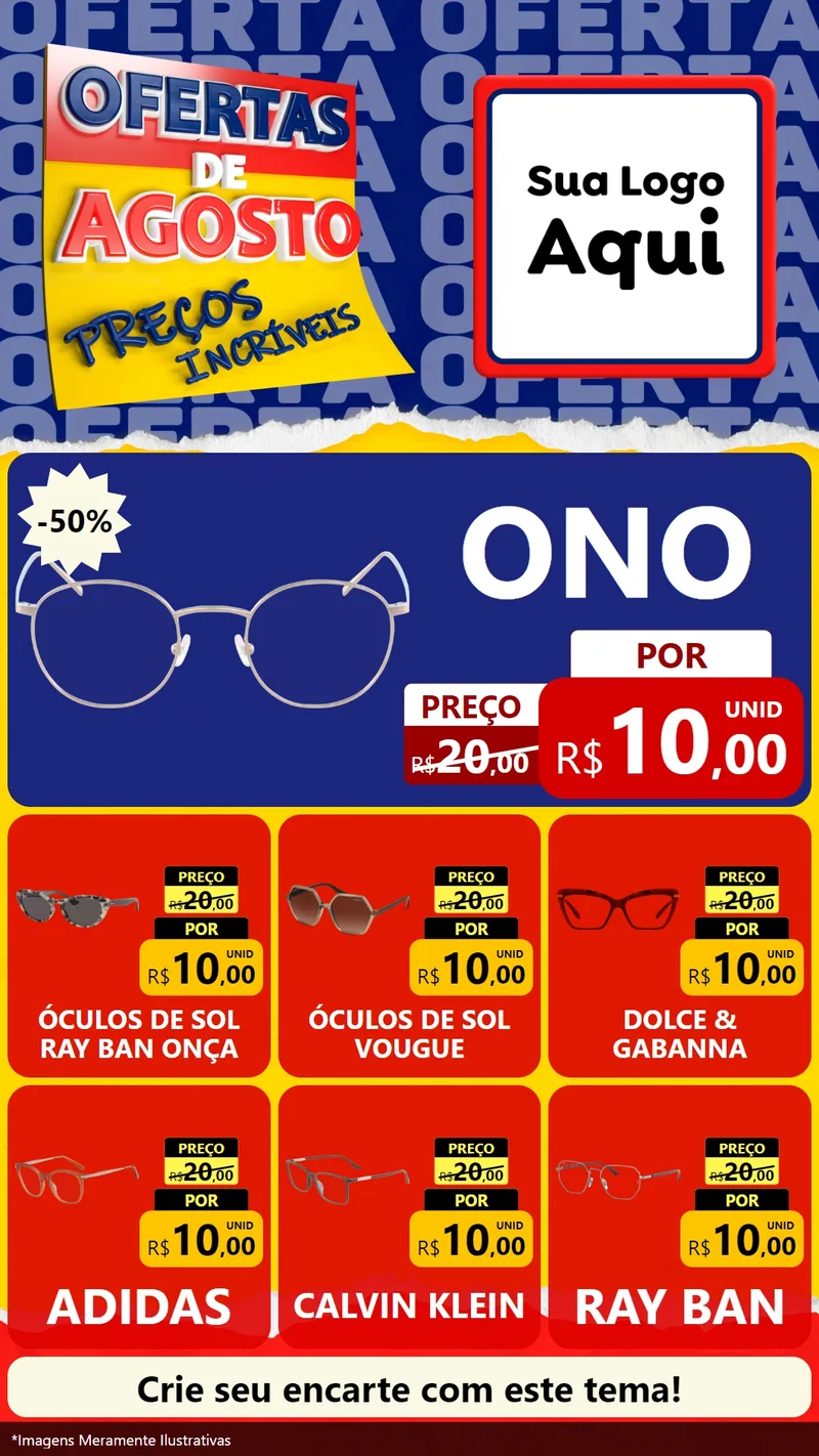 Modelo de Rede Social para Stories com o tema Ofertas de Agosto - Preços Incríveis para Óticas