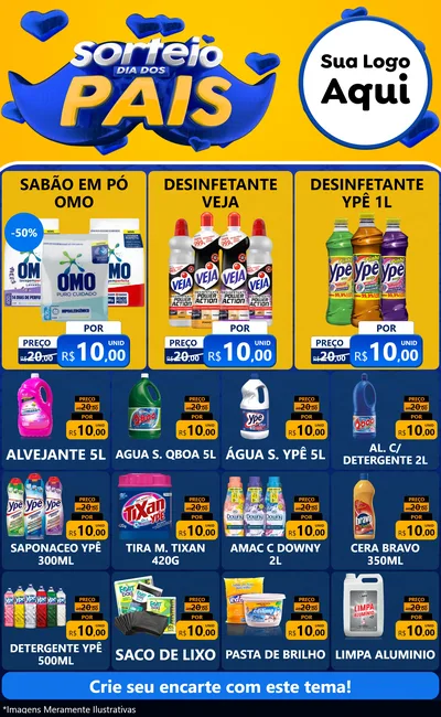 Modelo de Encarte para Encarte Grande com o tema Sorteio Dia dos Pais para Produtos de Limpeza