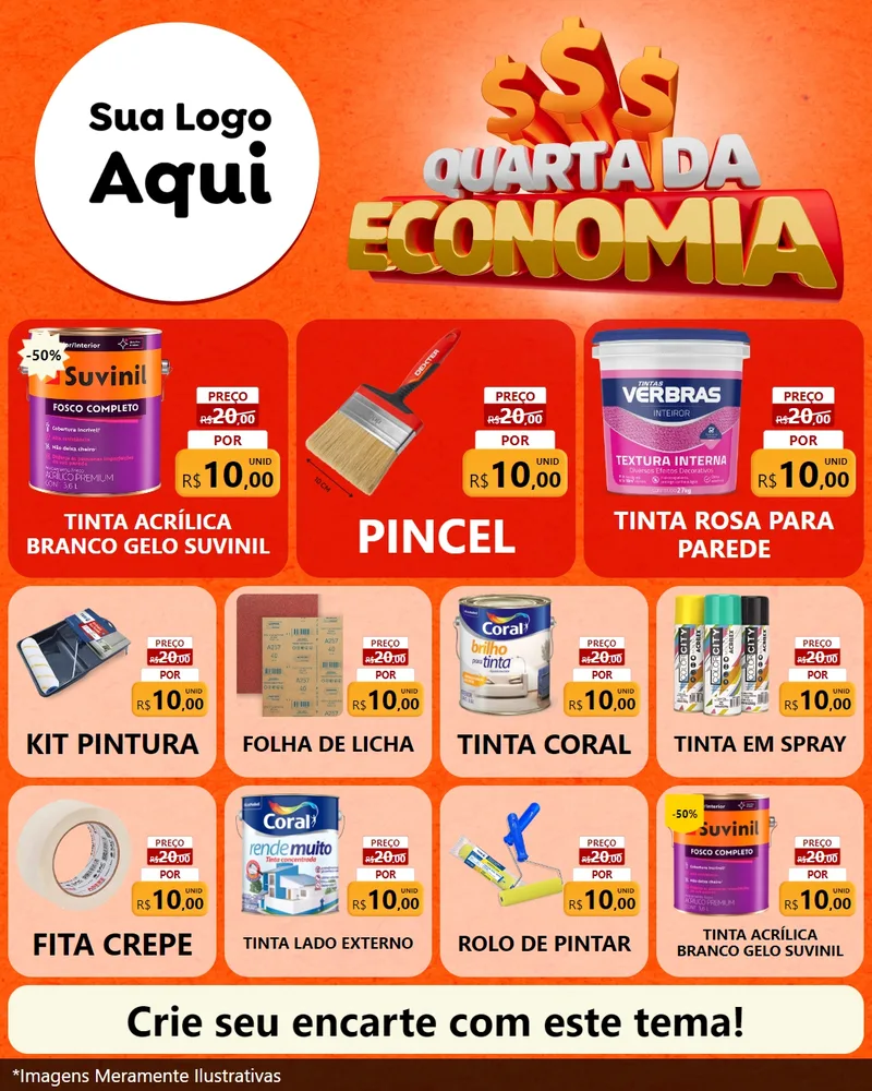 Modelo de Rede Social para Feed Instagram com o tema Quarta da Economia para Tintas e Ferramentas