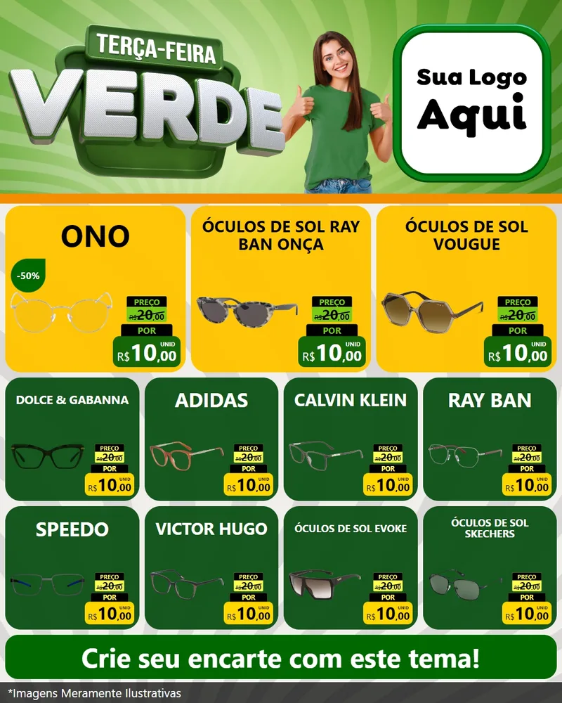 Modelo de Rede Social para Feed Instagram com o tema Terça - Feira Verde para Óticas