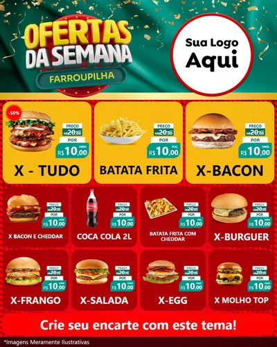 Modelo de Rede Social para Feed Instagram com o tema Ofertas da Semana Farroupilha para Hamburgueria